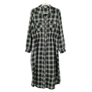 Kate & Sam Green Plaid Flannel Midi Shirt Dress Size XL Cabincore Forest